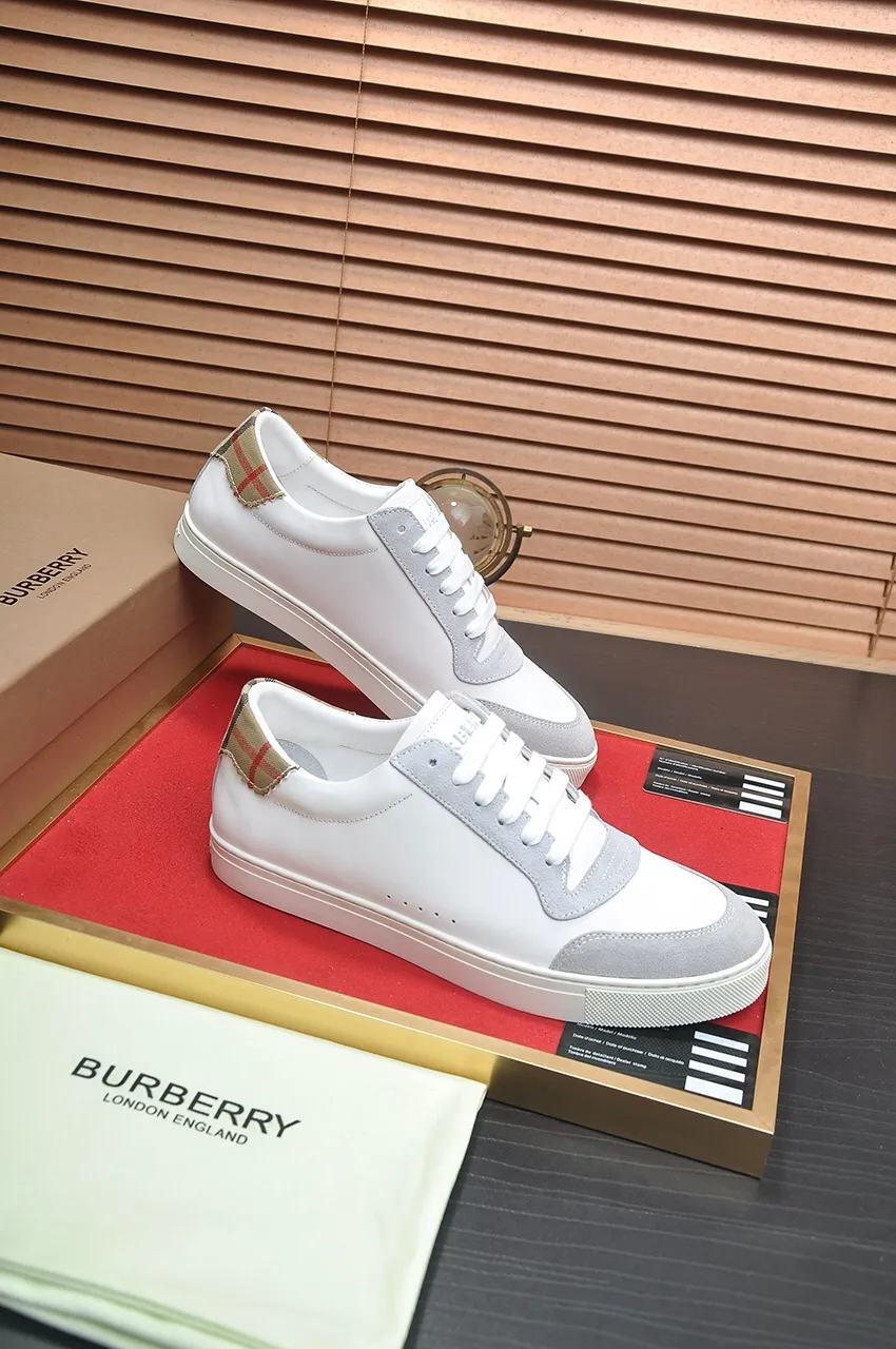 Men's shoes💰480💶[Burberry] (cowhide lining) classic low-top sneakers｜Imported cowhide with classic plaid fabric｜Cow leather lining｜Original outsole｜Fine workmanship and comfortable to wear Size: 38-44 (customized at 45)